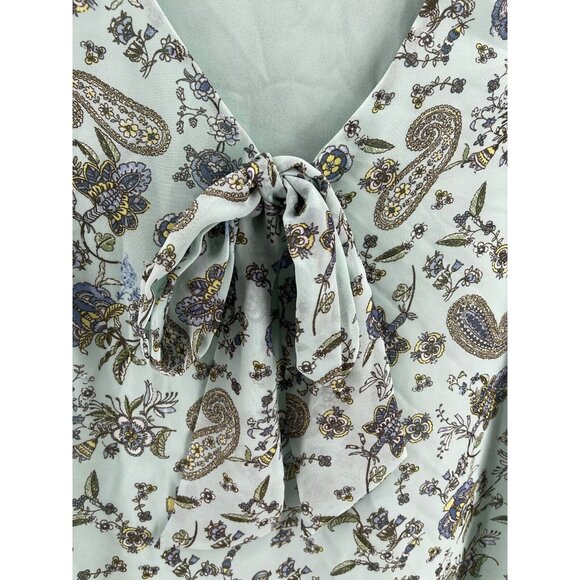 Pleione Women's Paisley Blouse Top V Neck Floral Small Lined Shirt Light Blue - Picture 3 of 10